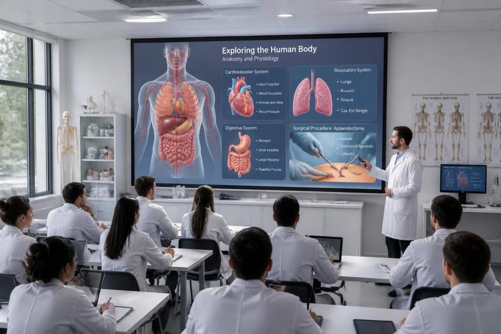 découvrez nos écrans de projection adaptés à l'éducation médicale, idéals pour l'enseignement de l'anatomie et des traitements, offrant une visualisation claire et interactive.