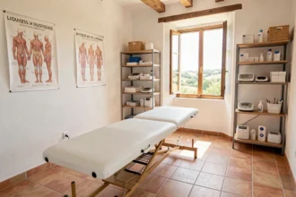 Cabinet de kinésithérapie moderne dans le Gard avec table de traitement et équipements professionnels