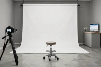 Studio de photographie d'identité Ikopositive à Bordeaux avec fond blanc et matériel professionnel